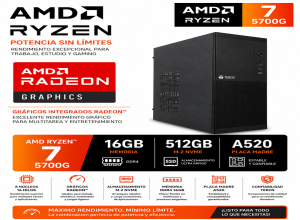 CPU AMD RYZEN 7 5700G, RAM 16GB DDR4, M.2 512GB