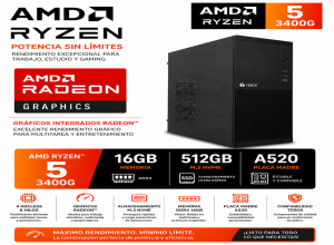 CPU AMD RYZEN 5 3400G, PLACA MADRE A320, RAM 16GB DDR4, SSD M.2 512GB