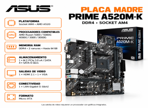 PLACA MADRE ASUS PRIME A520M K DDR4 SOCKET AM4