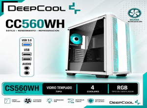 CASE GAMER DEEP COOL CC560 WH S/ FUENTE 1 PANEL VIDRIO LED BLANCO (CC560 WH