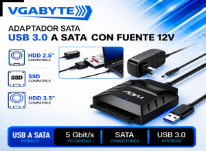 ADAPTADOR USB 3.0 A SATA 2.5/ 3.5 CON FUENTE DE PODER DE 12V