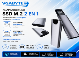ADAPTADOR USB 3.0 PARA M.2 NGFF Y NVME 2230/ 2242/ 2260/ 2280