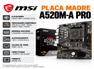 PLACA MADRE MSI A520M A PRO AM4 AMD (A520M-A PRO)