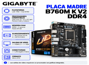 PLACA MADRE GIGABYTE B760M-K V2 DDR4 LGA 1700